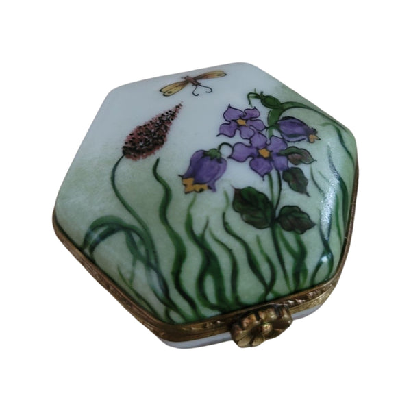 Octagon Dragon Fly Porcelain Limoges Trinket Box