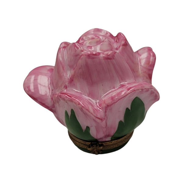 Open Rose Bud Porcelain Limoges Trinket Box