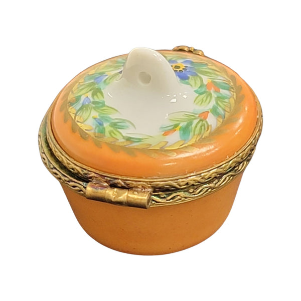 Orange Crown Top Pill Porcelain Limoges Trinket Box