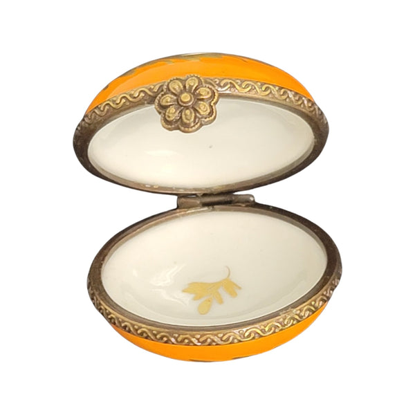 Orange Flat Round Pill Porcelain Limoges Trinket Box
