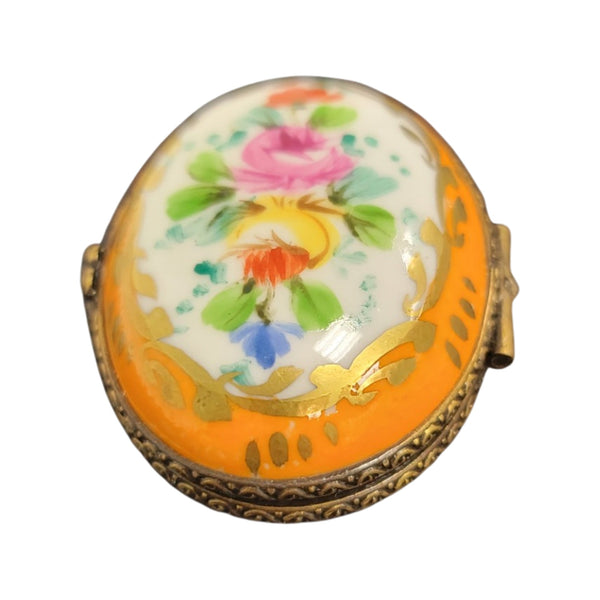 Orange Oval Pill Porcelain Limoges Trinket Box