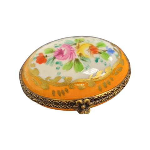 Orange Oval Pill Porcelain Limoges Trinket Box