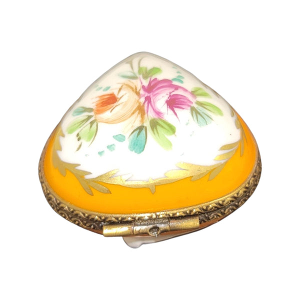 Orange Yellow Heart Flowers Porcelain Limoges Trinket Box