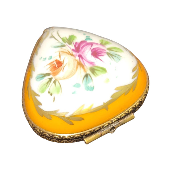 Orange Yellow Heart Flowers Porcelain Limoges Trinket Box