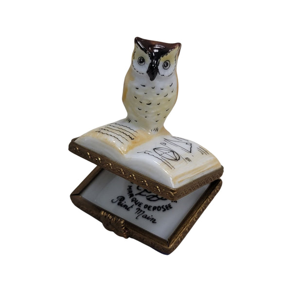 Owl on Book Porcelain Limoges Trinket Box