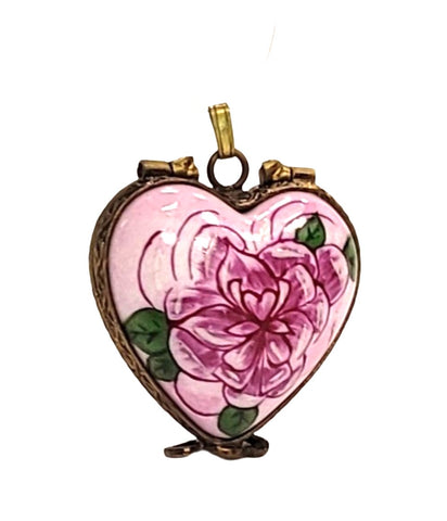 PENDANT Heart Roses Porcelain Limoges Trinket Box