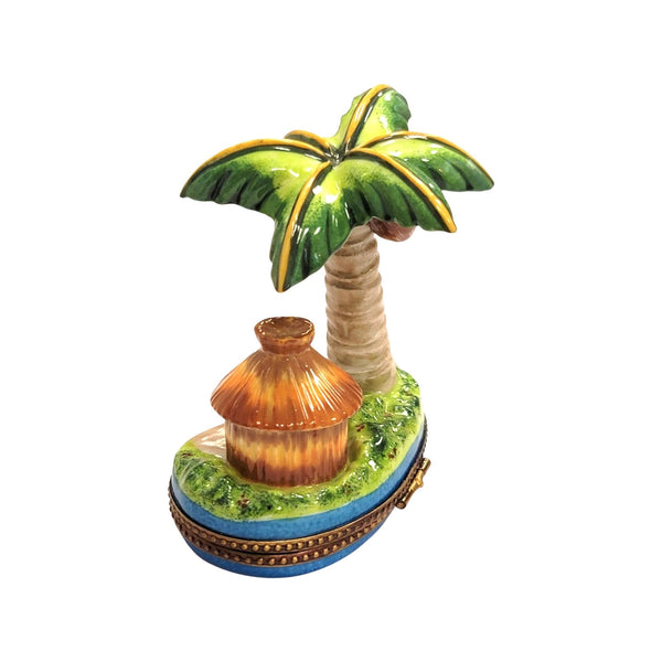 Palm Tree w Hut Porcelain Limoges Trinket Box