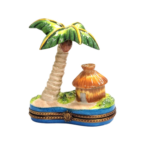 Palm Tree w Hut Porcelain Limoges Trinket Box