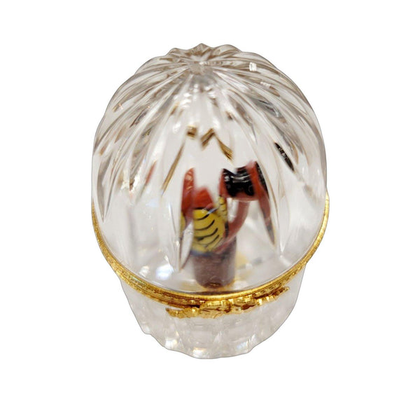 Parrot in Crystal Cage Porcelain Limoges Trinket Box