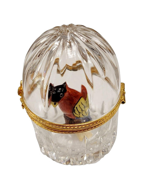 Parrot in Crystal Cage Porcelain Limoges Trinket Box