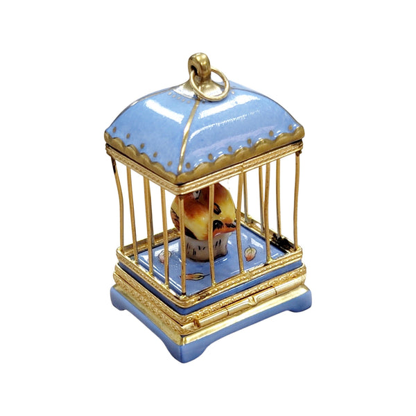 Pastel Blue Bird Cage Love Birds Porcelain Limoges Trinket Box