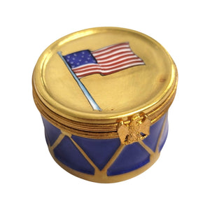 Patriotic Drum American Flag United States Porcelain Limoges Trinket Box