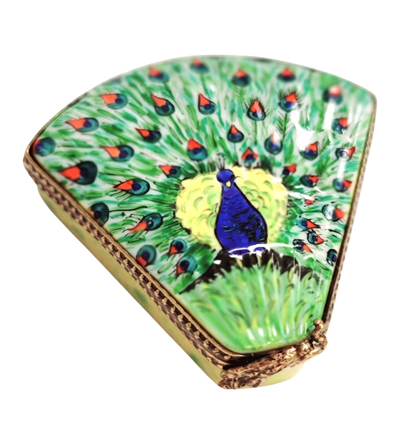 Peacock Feather Fan Porcelain Limoges Trinket Box