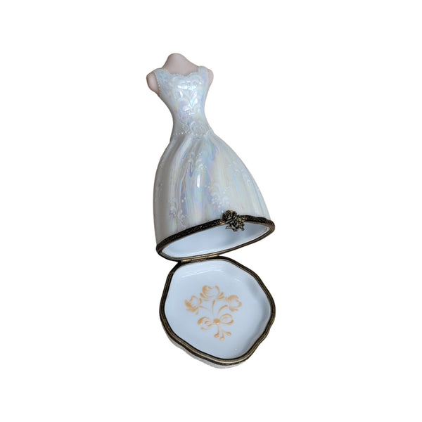 Pearl Wedding Dress on Form Porcelain Limoges Trinket Box