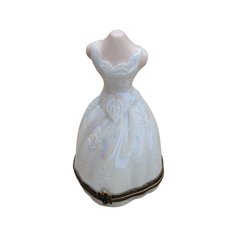Pearl Wedding Dress on Form Porcelain Limoges Trinket Box