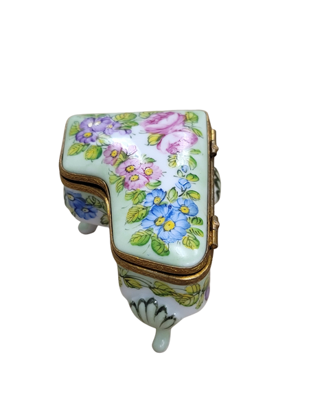 Piano w Flowers Porcelain Limoges Trinket Box