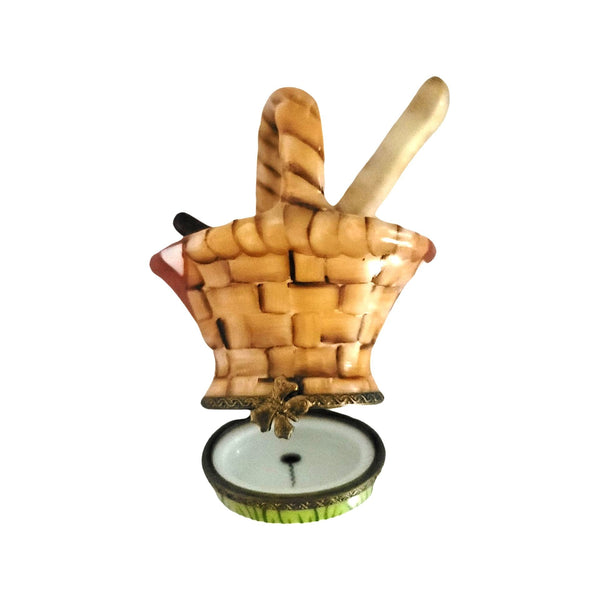 Picnic Basket w Wine and Bread Porcelain Limoges Trinket Box