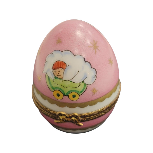Pink Baby Egg Porcelain Limoges Trinket Box
