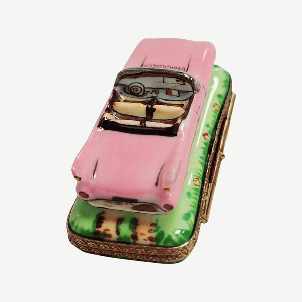 Pink Cadillac Convertable Porcelain Limoges Trinket Box