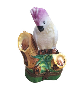 Pink Cockatoo Bird Porcelain Limoges Trinket Box