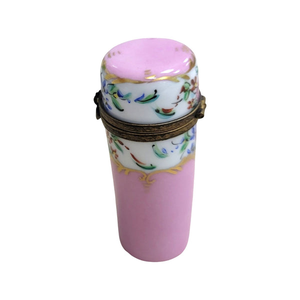 Pink Cyllinder Tall Pill Porcelain Limoges Trinket Box