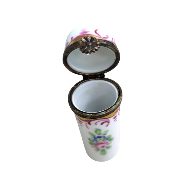 Pink Cyllinder Tall Pill Porcelain Limoges Trinket Box