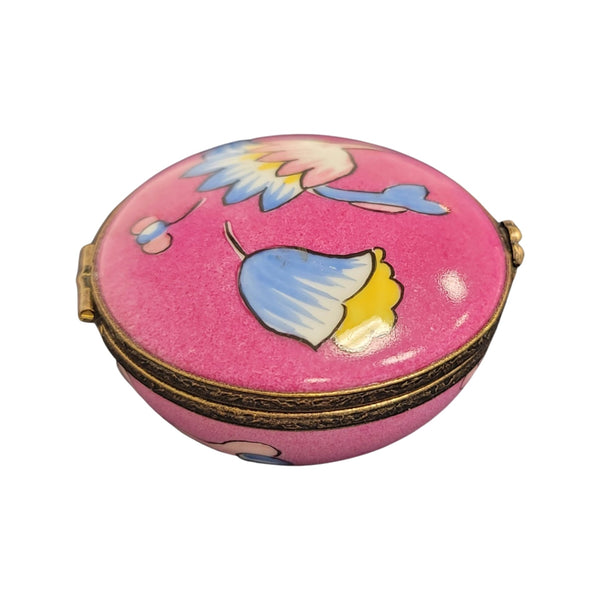 Pink Deco Round Pill Porcelain Limoges Trinket Box