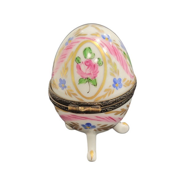 Pink Egg on Legs Porcelain Limoges Trinket Box