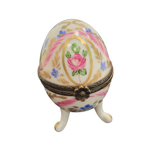 Pink Egg on Legs Porcelain Limoges Trinket Box