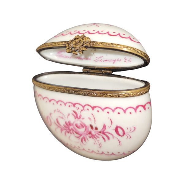 Pink Flat Round Pill Porcelain Limoges Trinket Box