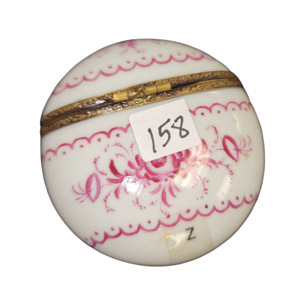 Pink Flat Round Pill Porcelain Limoges Trinket Box