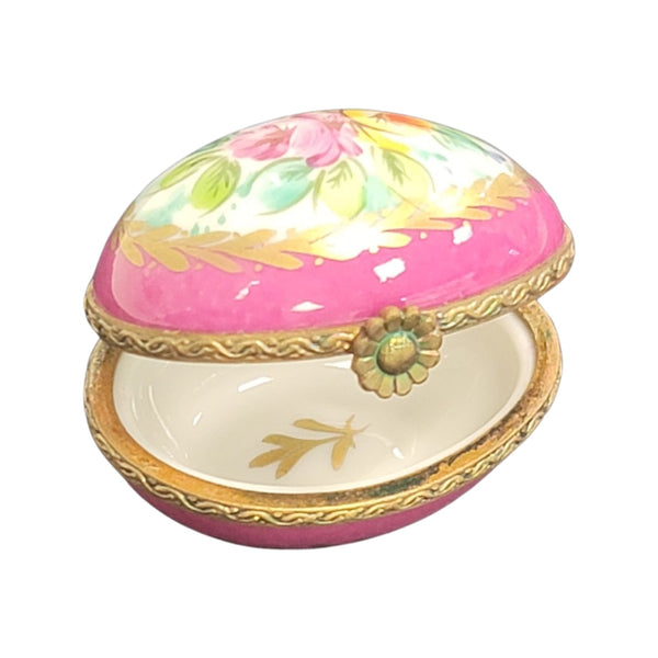 Pink Flowers Egg Porcelain Limoges Trinket Box