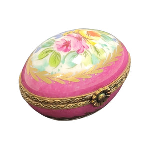Pink Flowers Egg Porcelain Limoges Trinket Box
