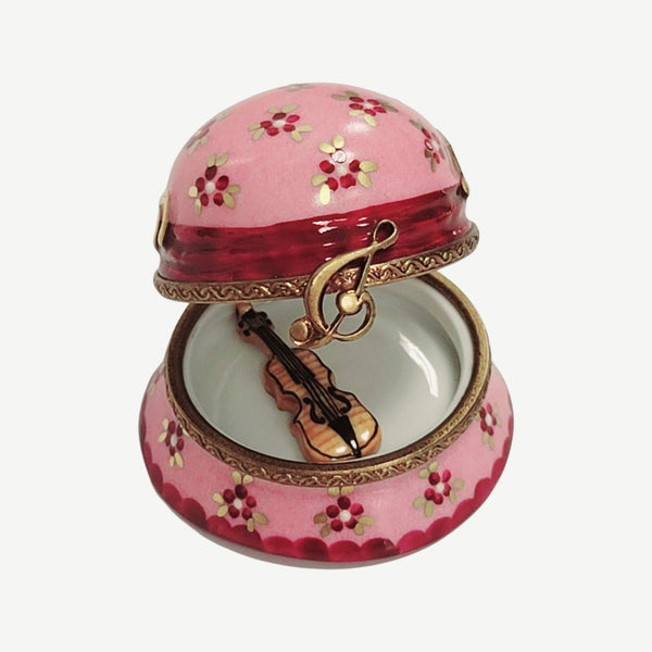 Pink Hat Violin Porcelain Limoges Trinket Box