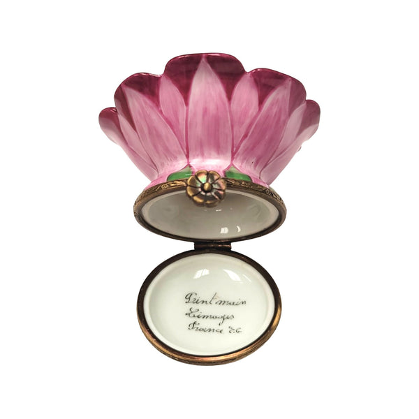 Pink Open Flower Bud Porcelain Limoges Trinket Box