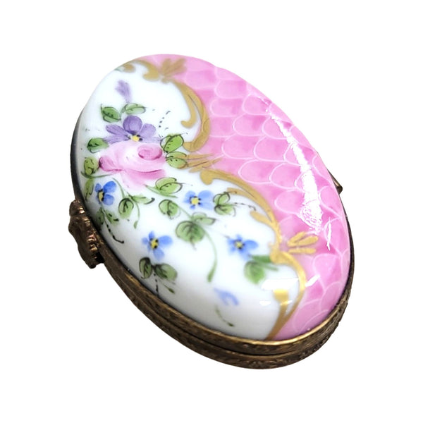 Pink Oval Pill Porcelain Limoges Trinket Box