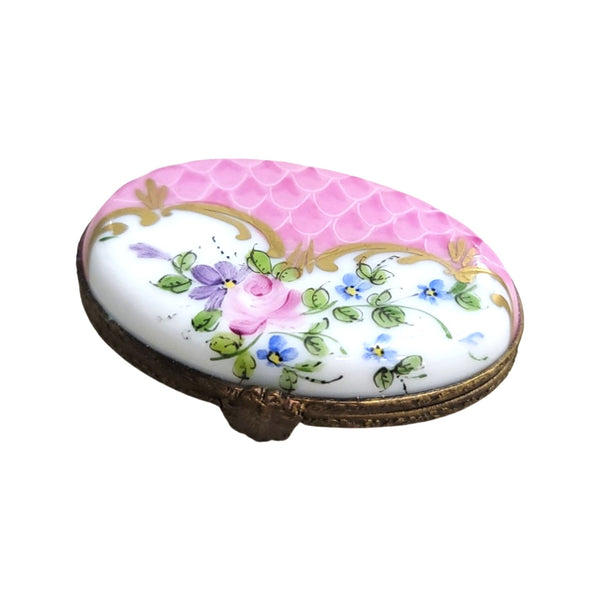 Pink Oval Pill Porcelain Limoges Trinket Box