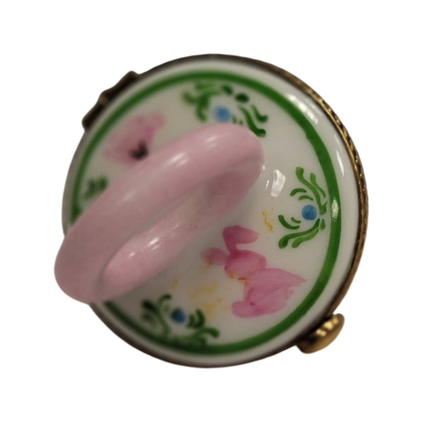 Pink Pacifier w Rabbits for Baby Porcelain Limoges Trinket Box