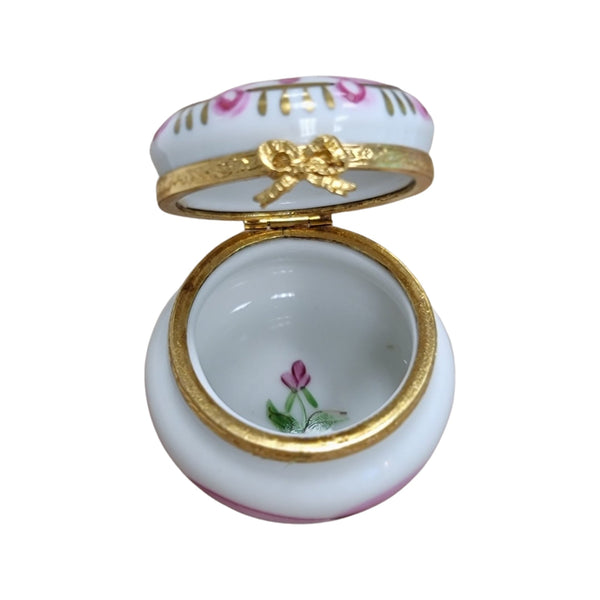 Pink Pot Urn Round Porcelain Limoges Trinket Box