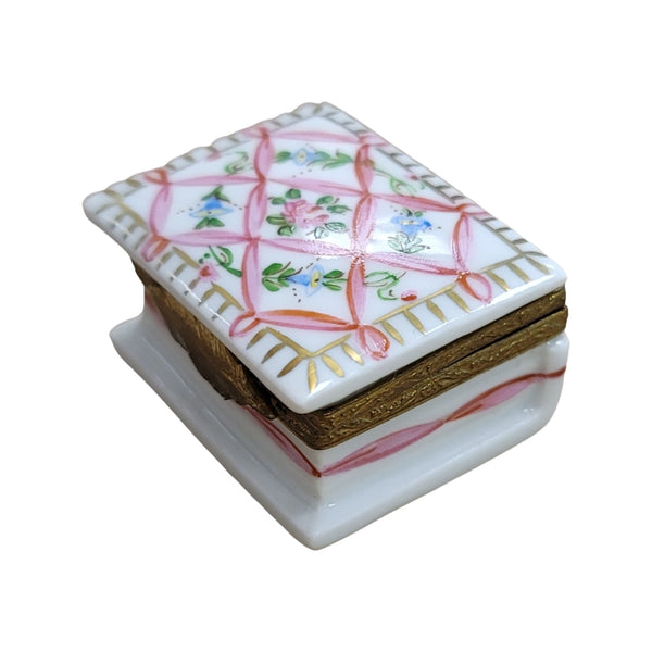 Pink Ribbon Book w Picture Frame Porcelain Limoges Trinket Box
