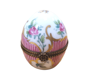 Pink Stripped Egg Perfume Porcelain Limoges Trinket Box