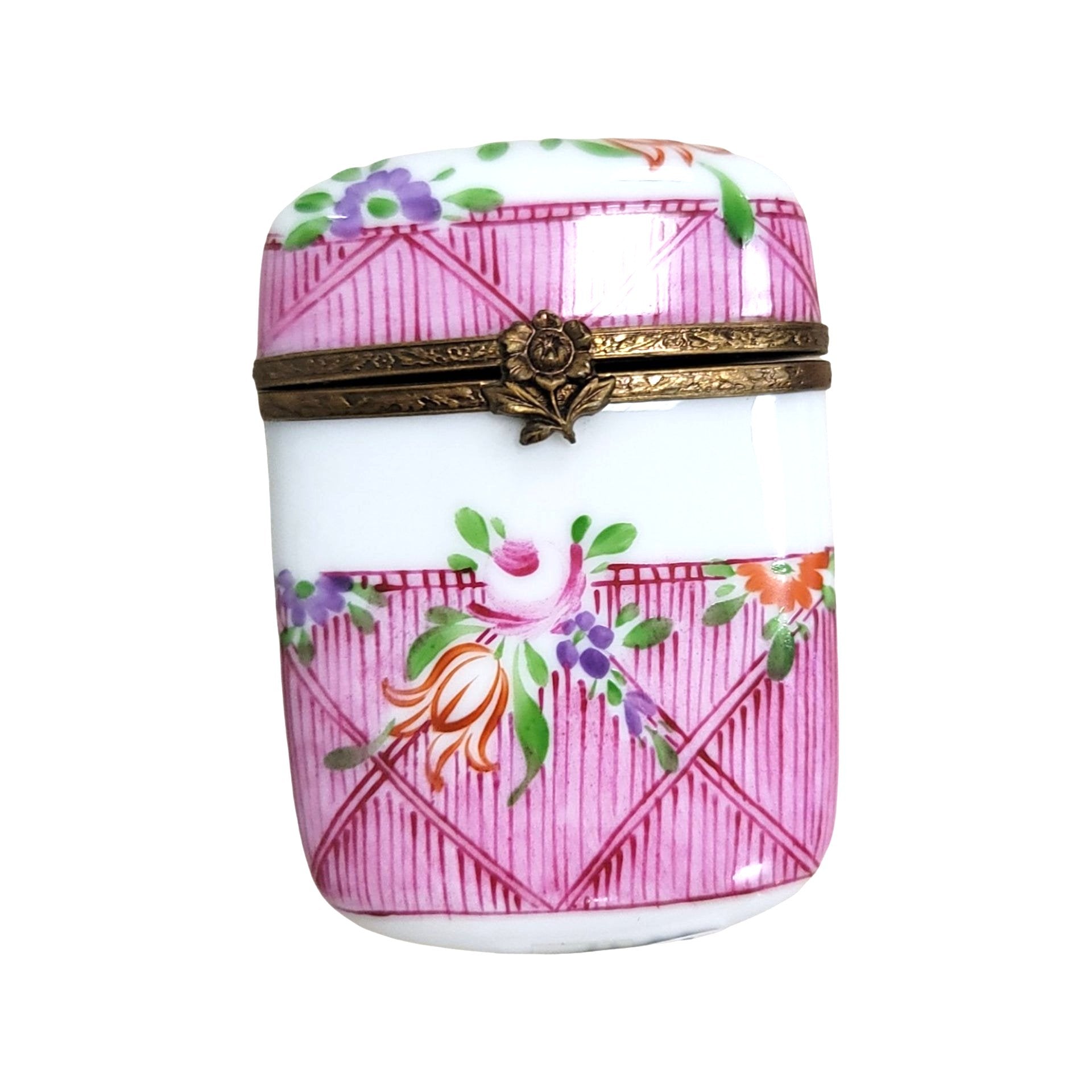 Pink Tall Oval Pill Porcelain Limoges Trinket Box