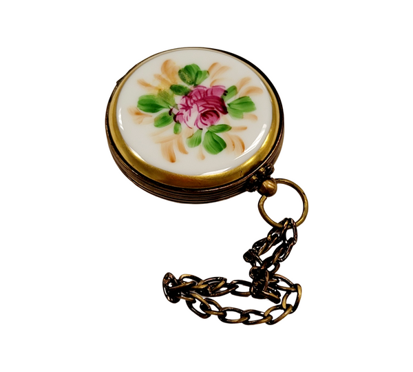 Pocket Watch Flower Porcelain Limoges Trinket Box