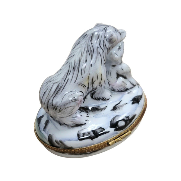 Polar Bear and Cub Well Detailed Porcelain Limoges Trinket Box