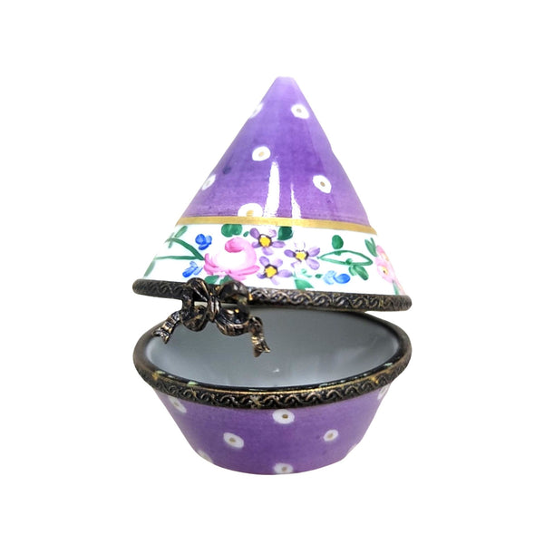 Purple Cone Tent Pill Porcelain Limoges Trinket Box