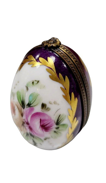 Purple Egg Perfume Gold Porcelain Limoges Trinket Box