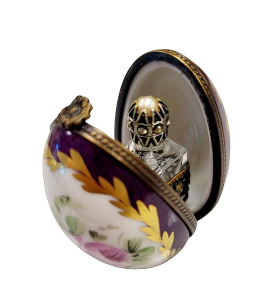 Purple Egg Perfume Gold Porcelain Limoges Trinket Box