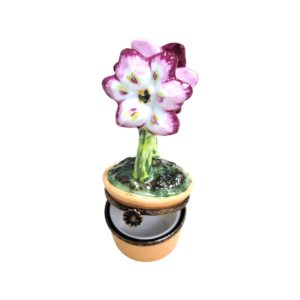 Purple Flowers in Pot Porcelain Limoges Trinket Box