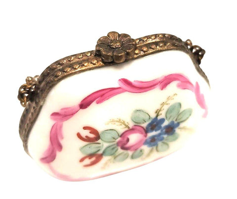 Purse Flower Patch w Special Antiqued Brass One of a Kind Hand Painted Porcelain Limoges Trinket Box
