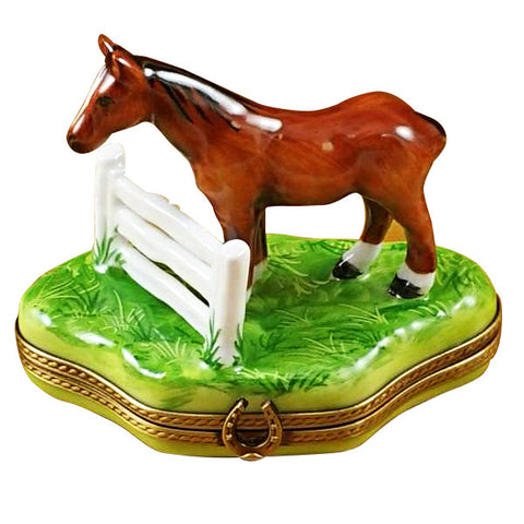 Horse Standing at Fence Limoges Box Limoges Porcelain Box